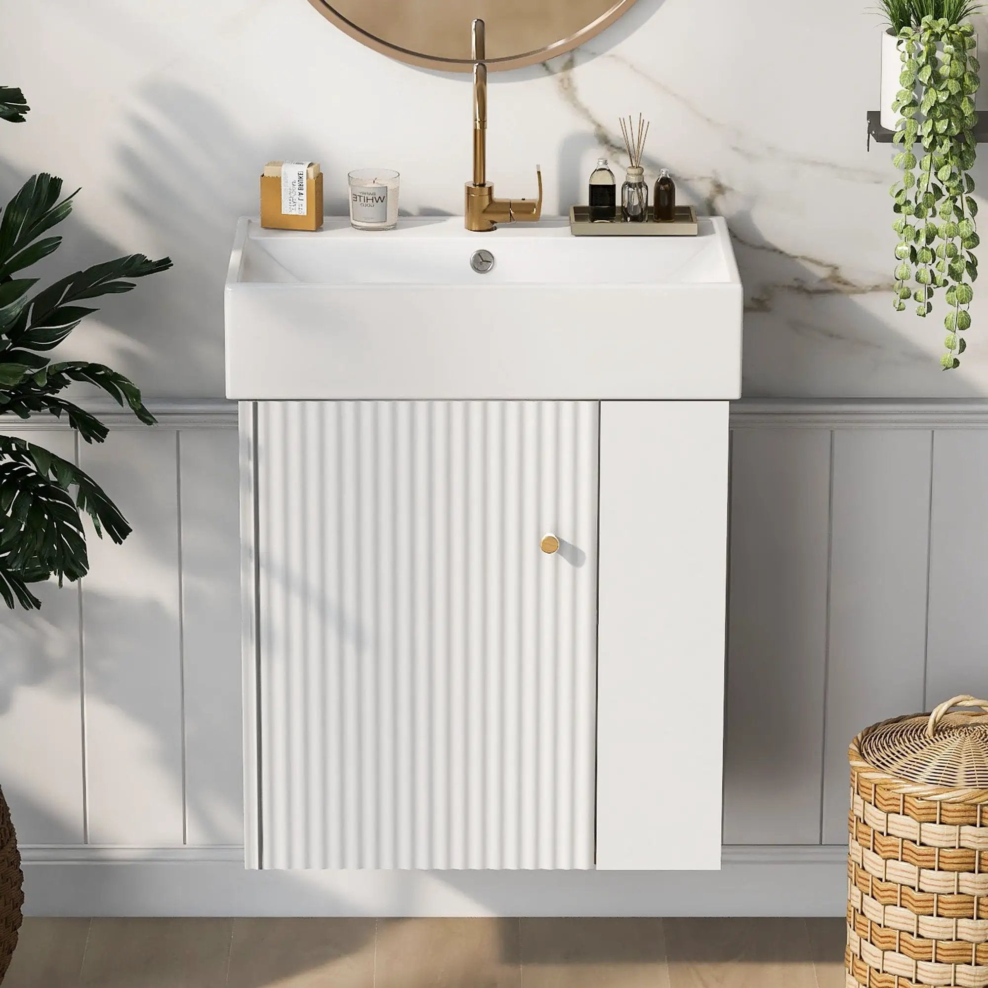 Modern Floating Bathroom Vanity With Ceramic Basin Perfect For Small Bathrooms by Unique Piece Furniture