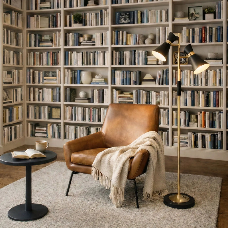 Axis - Floor Lamp With 4 Way Switch Double Spots With Base - Black / Gold by Unique Piece Furniture