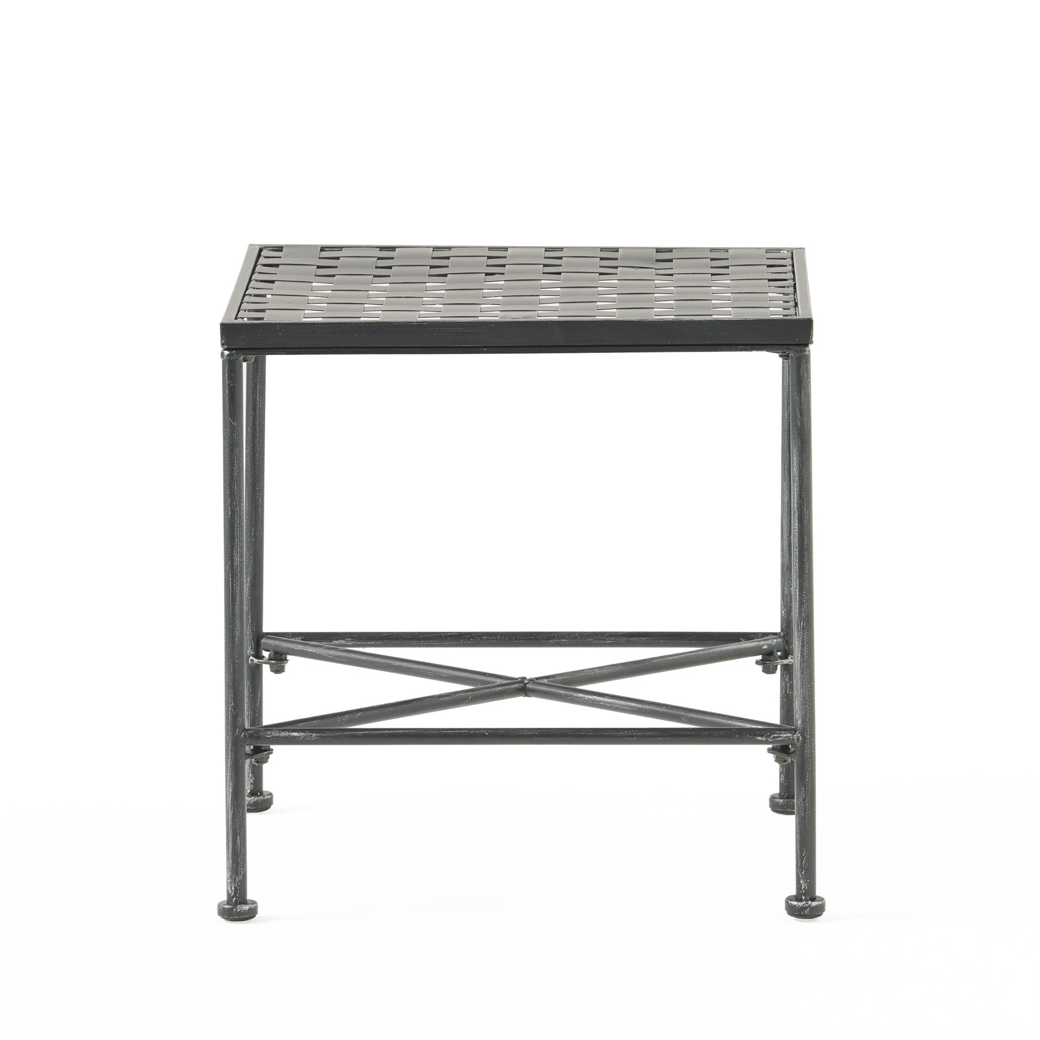 Outdoor Square Side Table with X Shaped Iron Frame - Black by HouseOfZazla