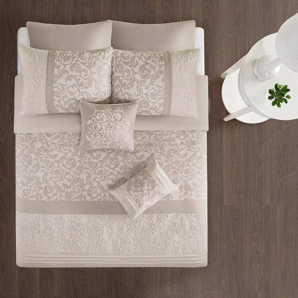 Embroidered 8 Piece Comforter Set Neutral King by HouseOfZazla