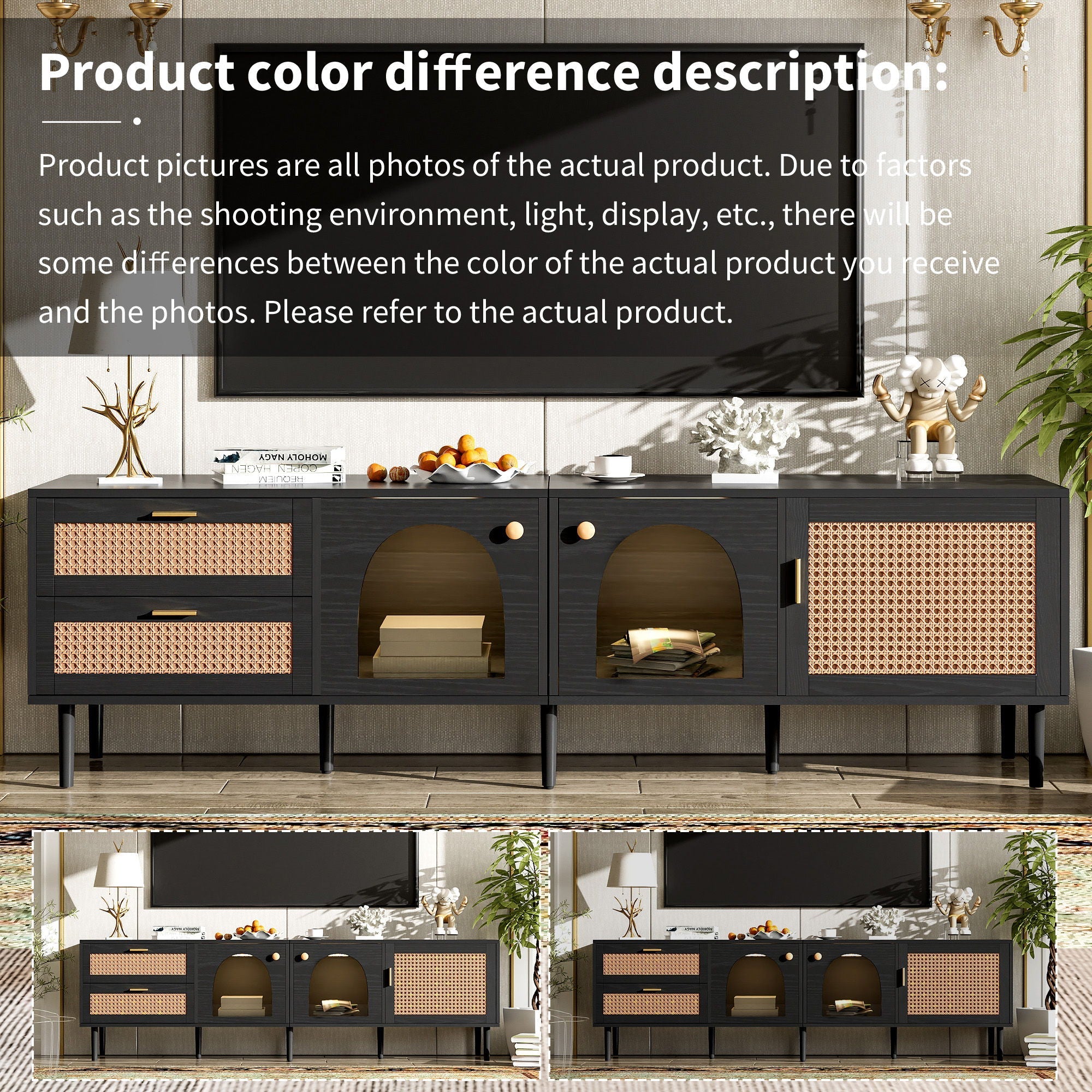 TV Stand With App-Controlled LED Lights, 2 Drawers & Door Storage by HouseOfZazla