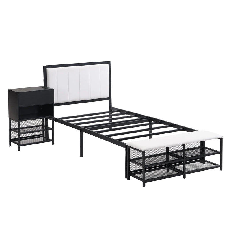 Platform Bed With 2 Tier Storage Shelves, Storage Cabinet by Unique Piece Furniture