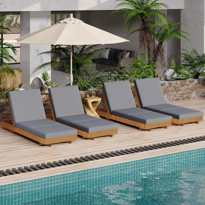 Lounge Chaise Set, Acacia Solid Wood with Lounge Cushion by HouseOfZazla