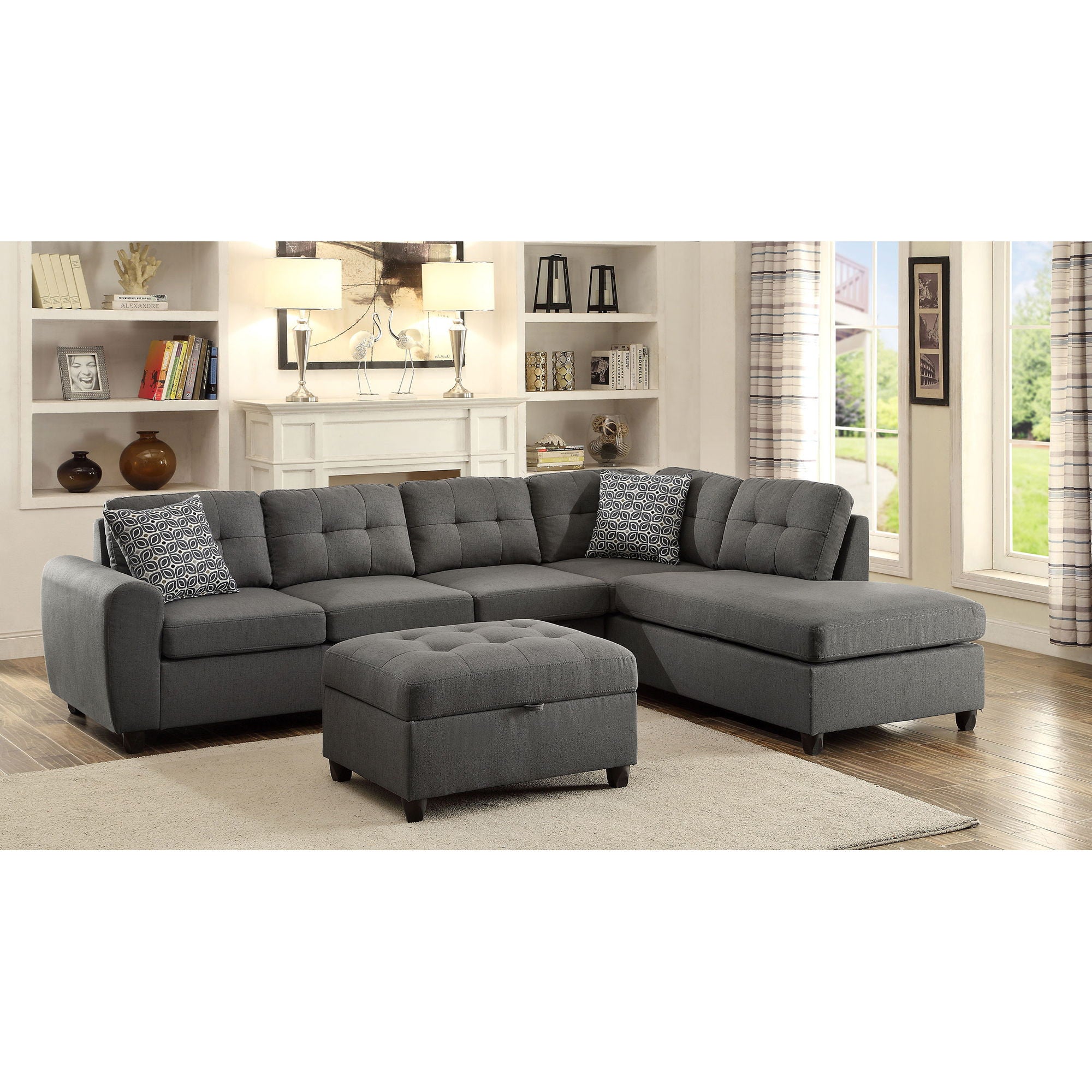 Balta - Button Tufted Sectional With Removable Cushion Upholstered Sofa - Gray by HouseOfZazla