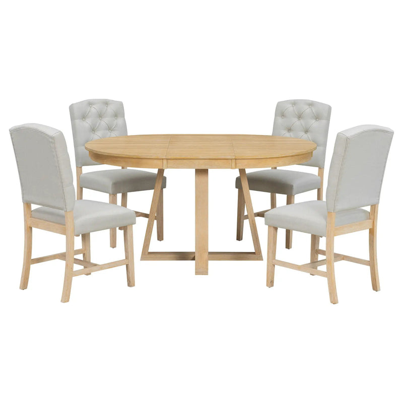 Dining Set With Leaf Round Table And 4 Upholstered Chairs by Unique Piece Furniture