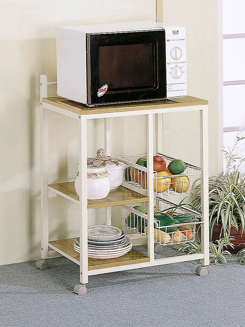 Kelvin 2-shelf Mobile Kitchen Cart Natural Brown and White by Unique Piece Furniture