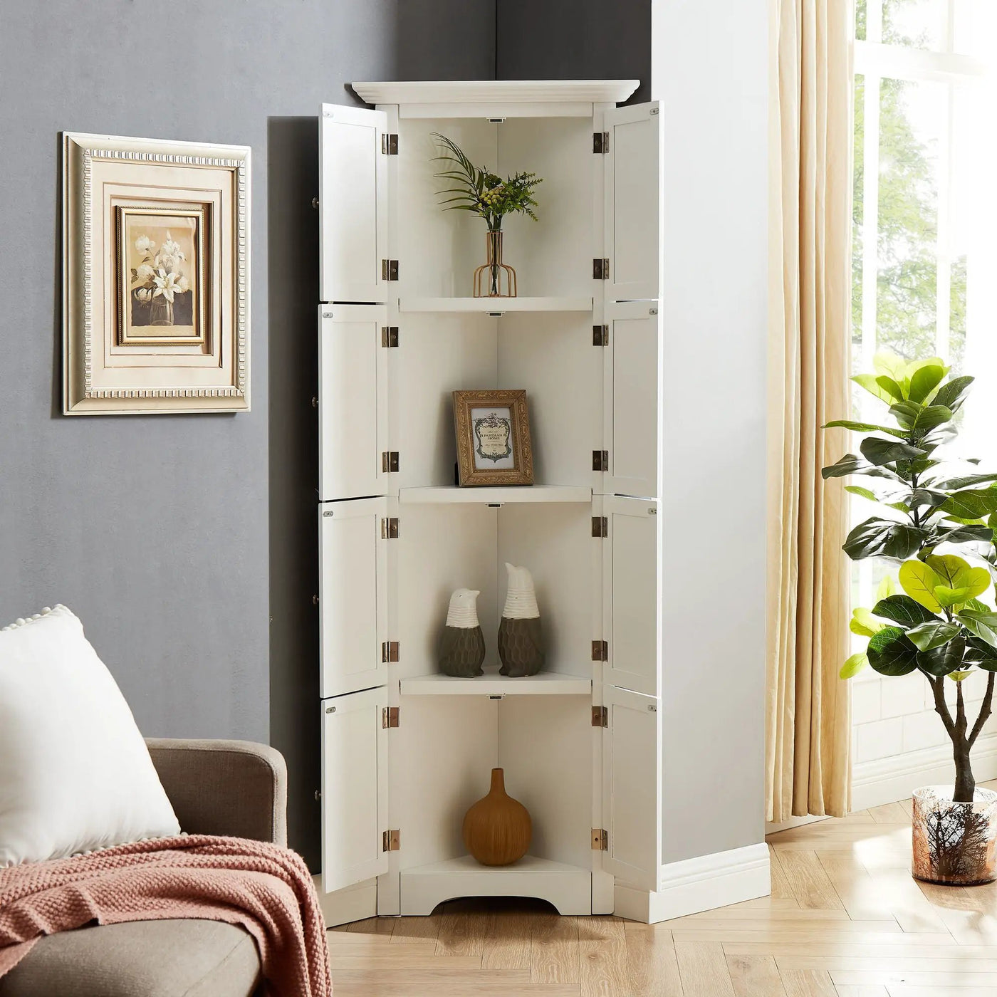 Tall Storage Cabinet With Doors And 4 Shelves For Living Room, Kitchen, Office, Bedroom, Bathroom, Modern by HouseOfZazla