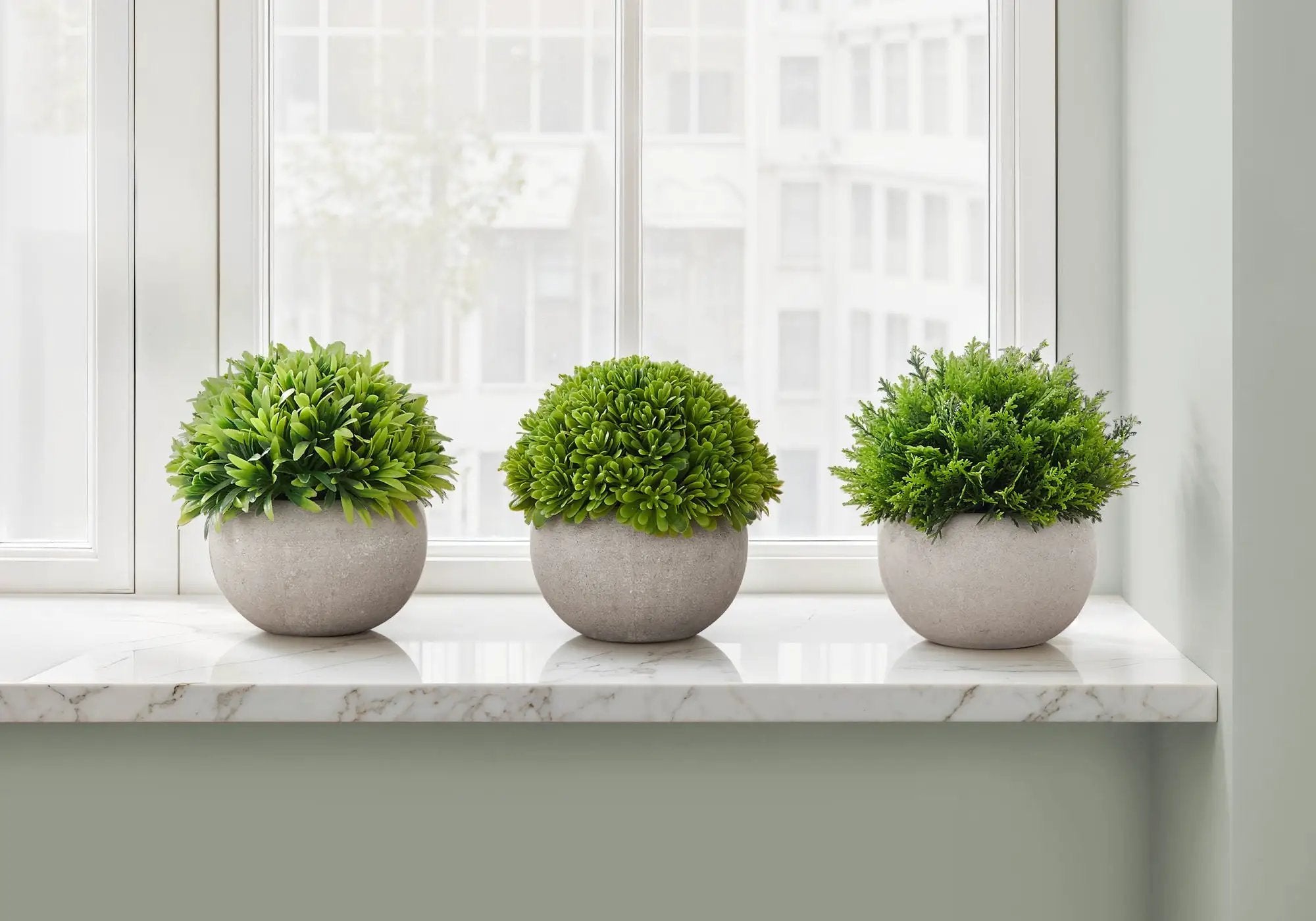 5" Tall, Artificial Plant, Grass, Indoor, Faux, Fake, Table, Greenery, Potted, Decorative (Set of 3) - Green / Gray by Unique Piece Furniture