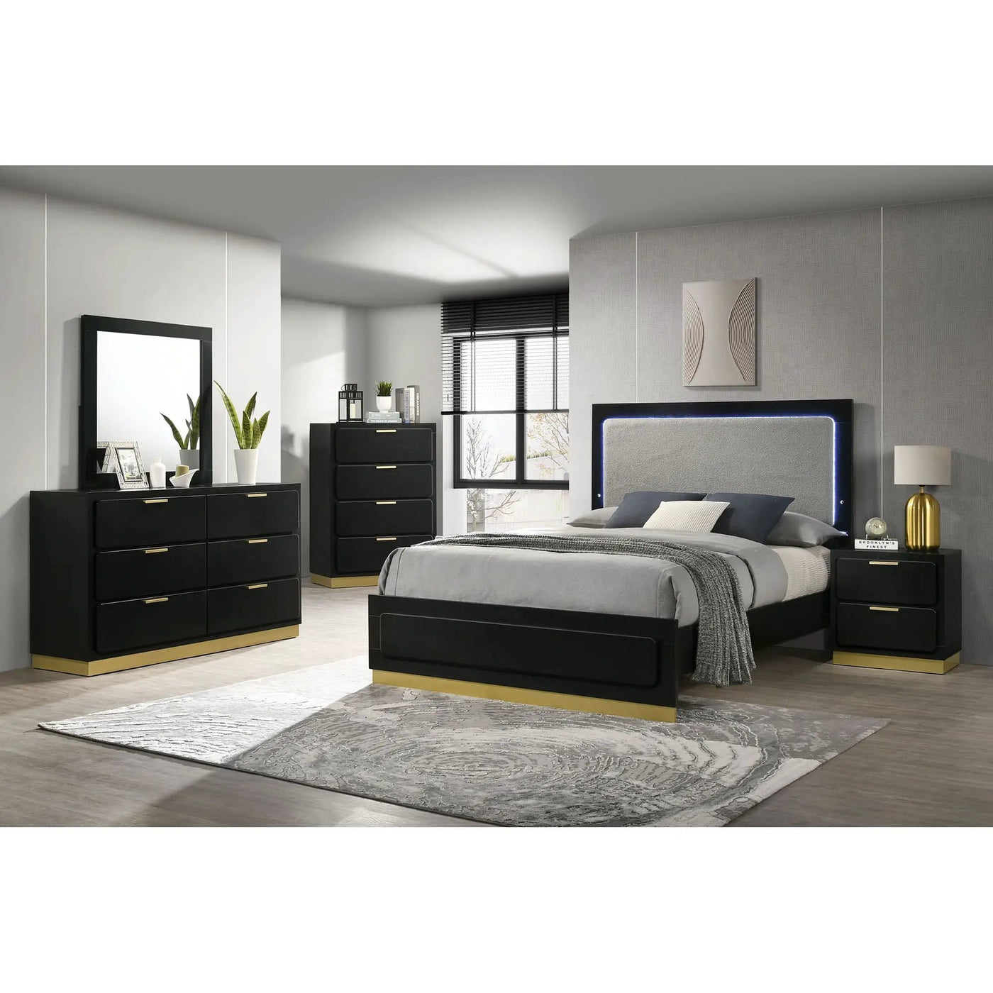 Sophia - Panel Bed With LED Headboard by HouseOfZazla