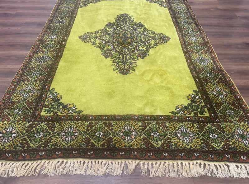 Moroccan Rug 6x8, Semi Open Field, Vintage, Lime Green, Wool Carpet by Jewel Rugs