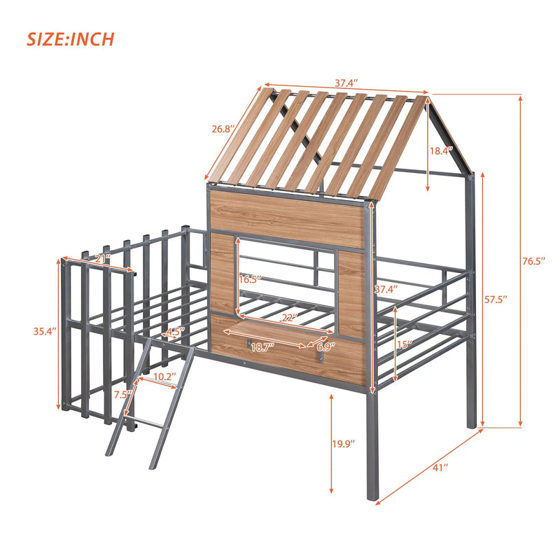 Loft Bed With Roof, Window, Guardrail, Ladder by HouseOfZazla
