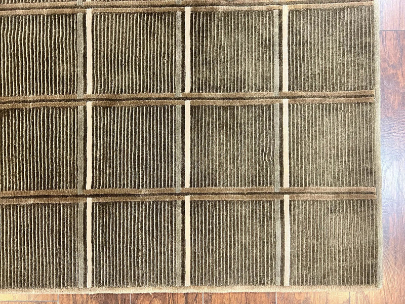 Tibetan Rug 4x6, Green Wool Handmade Area Rug 4 x 6, Panel Design, Modern Contemporary by Jewel Rugs