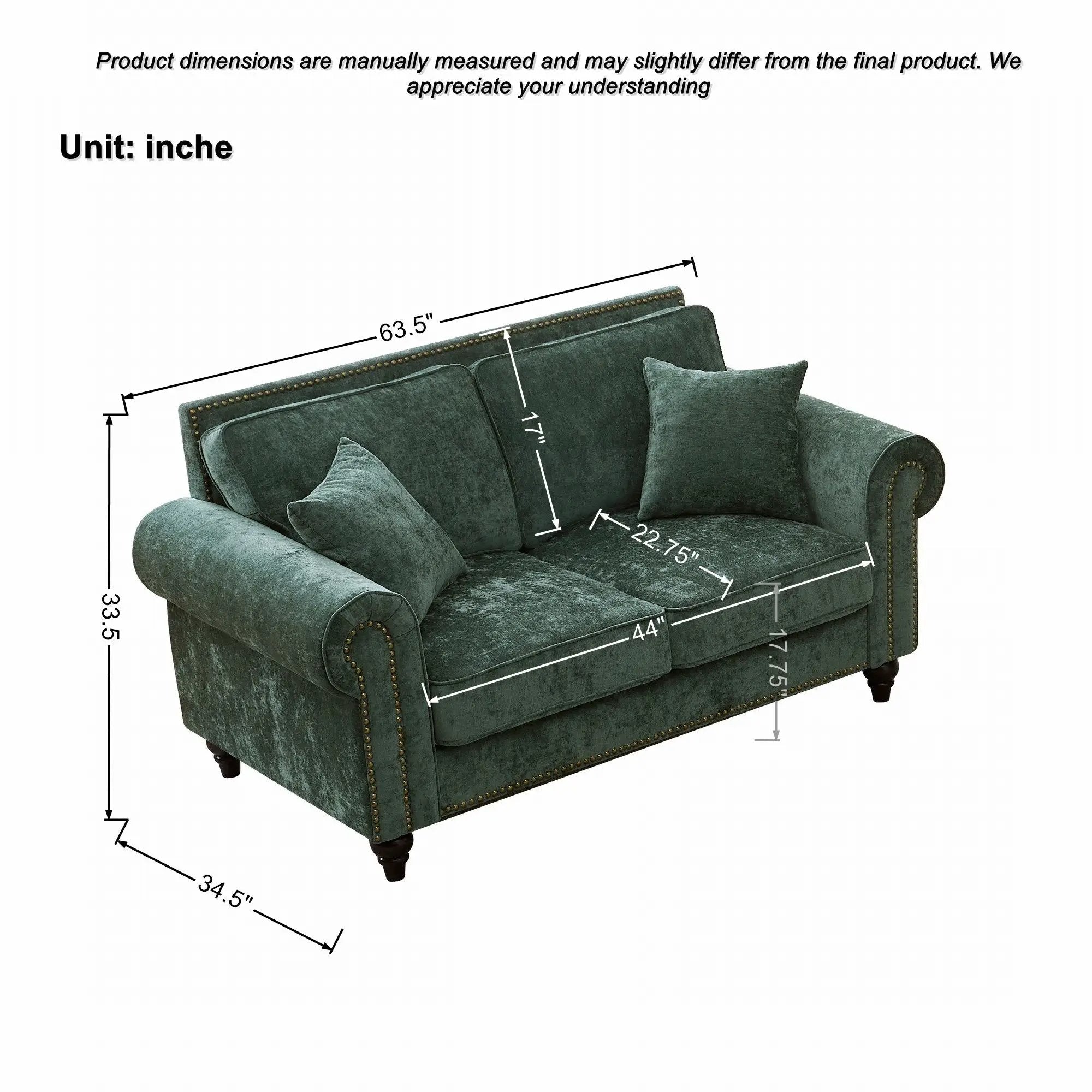 Modern 3 And 2 Seater Sofa With Rolled Arms, Tufted Upholstered Couch by Unique Piece Furniture