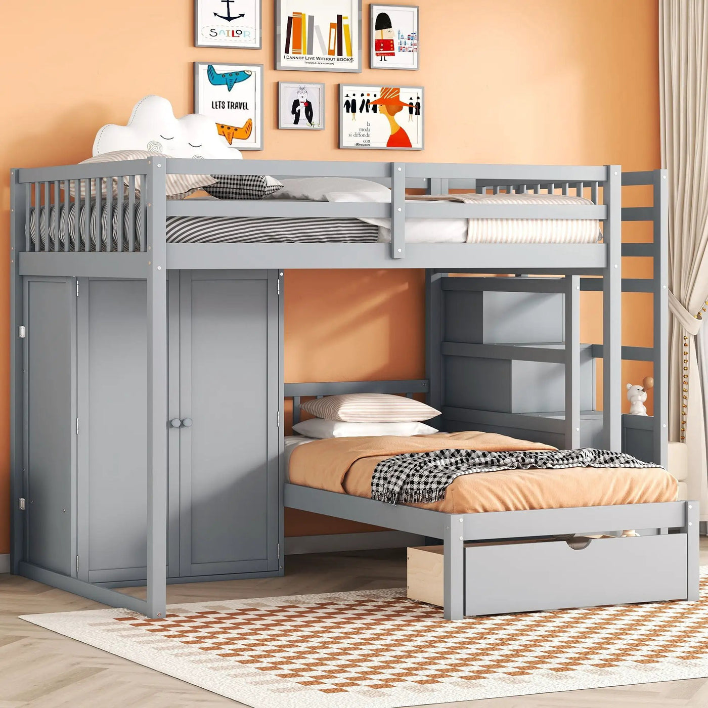 Bunk Bed With Wardrobe, Drawers by Unique Piece Furniture
