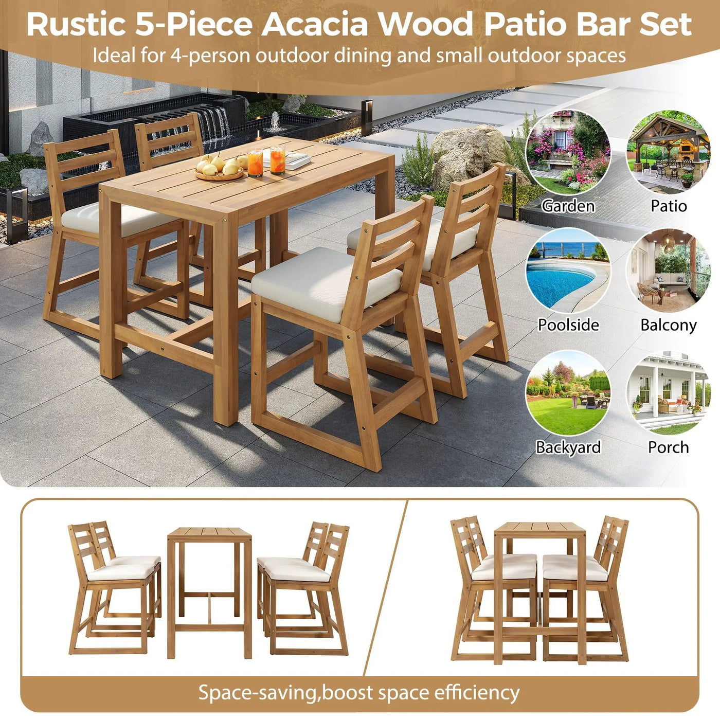 Patio Bar Set With Ergonomic Chairs by Unique Piece Furniture