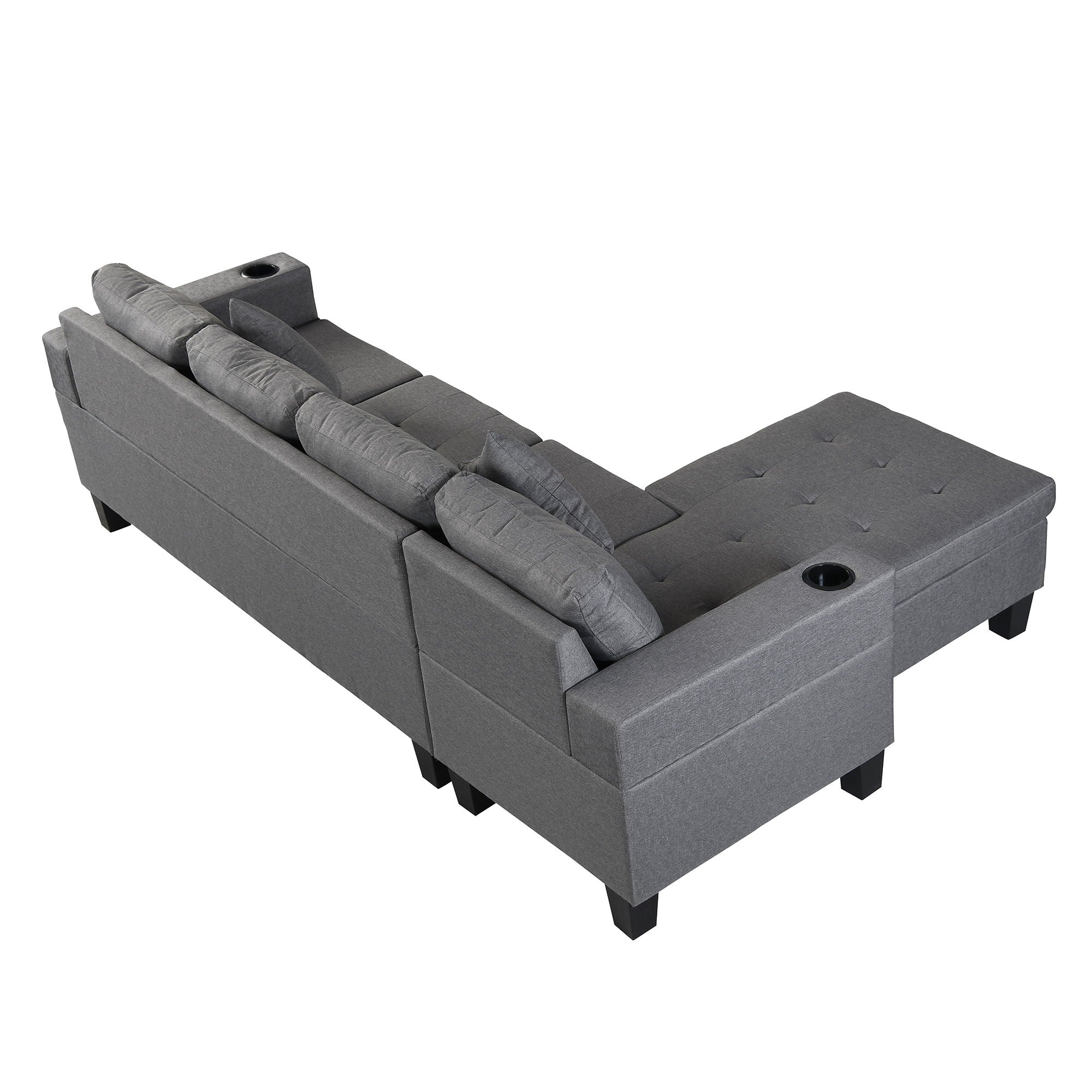 Modern Sectional Sofa Set With L Shape Chaise Lounge, Cup Holder, 4 Seat - Gray by HouseOfZazla