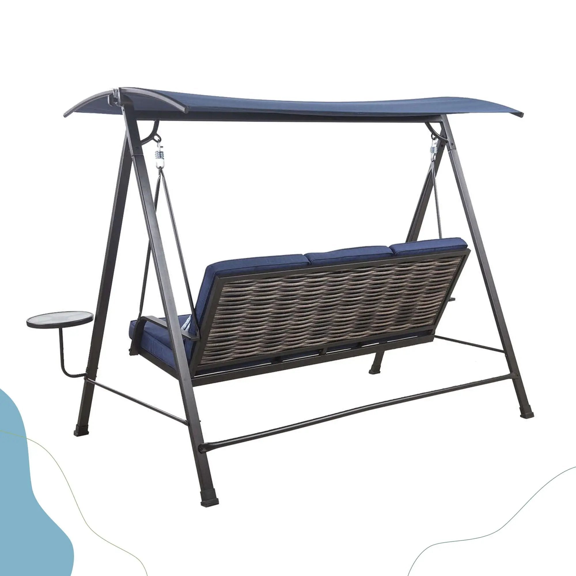 Steel 3 Seater Swing Porch Swing With Canopy - Blue by Unique Piece Furniture