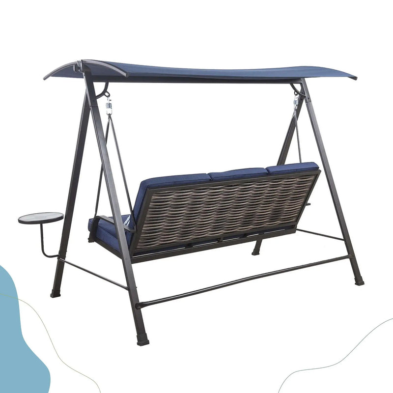 Steel 3 Seater Swing Porch Swing With Canopy - Blue by Unique Piece Furniture