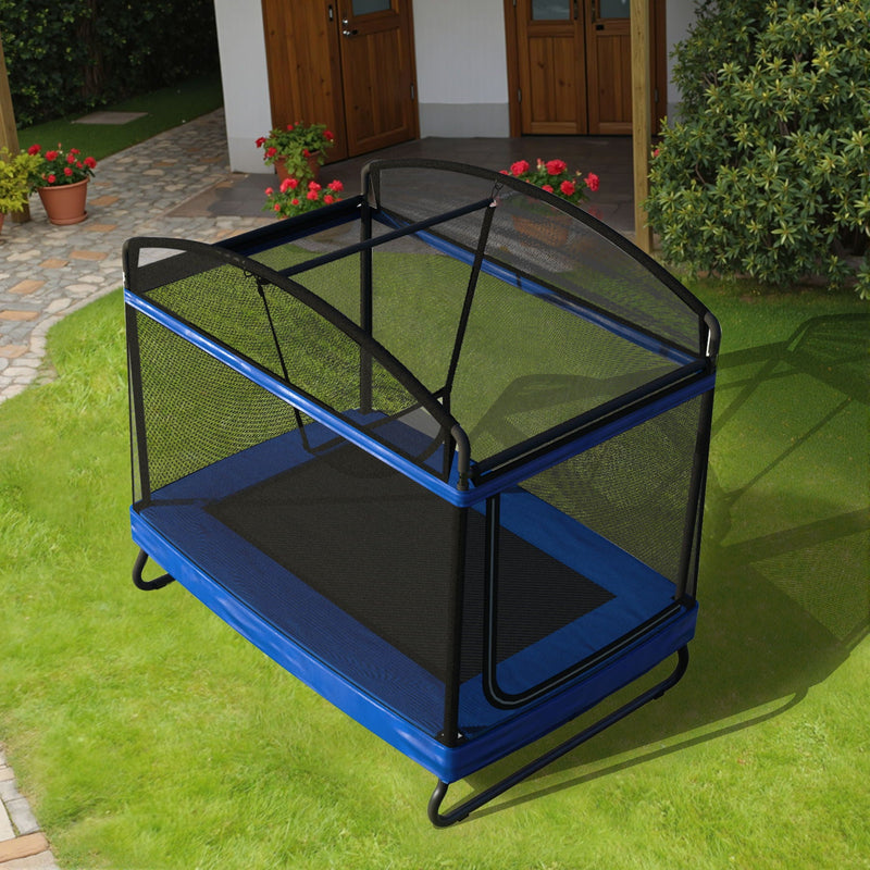 Outdoor Square Trampoline For Kids And Adults With Protective Net And Swing 4 X 6Ft - Black / Blue by HouseOfZazla