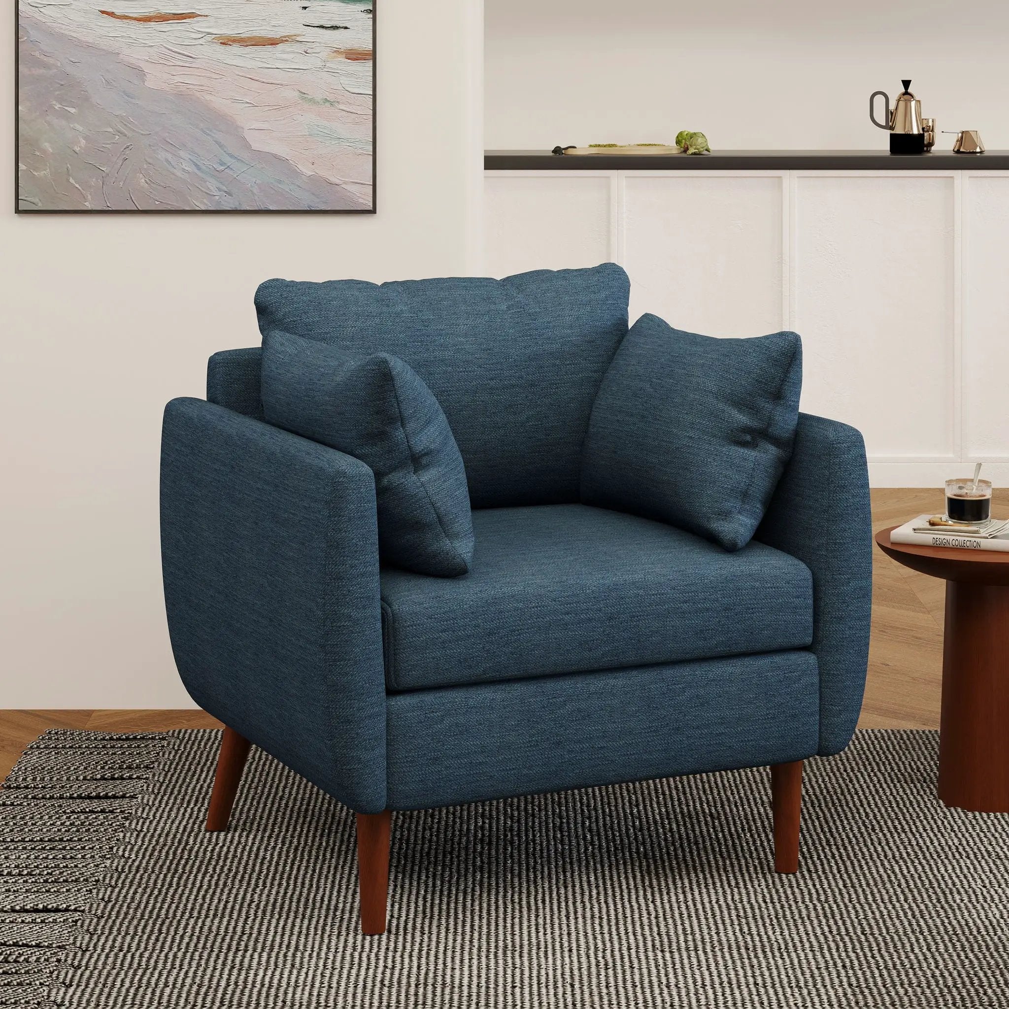 Luminate Upholstered Fabric Club Chair with Tapered Legs and 2 Accent Pillows by HouseOfZazla
