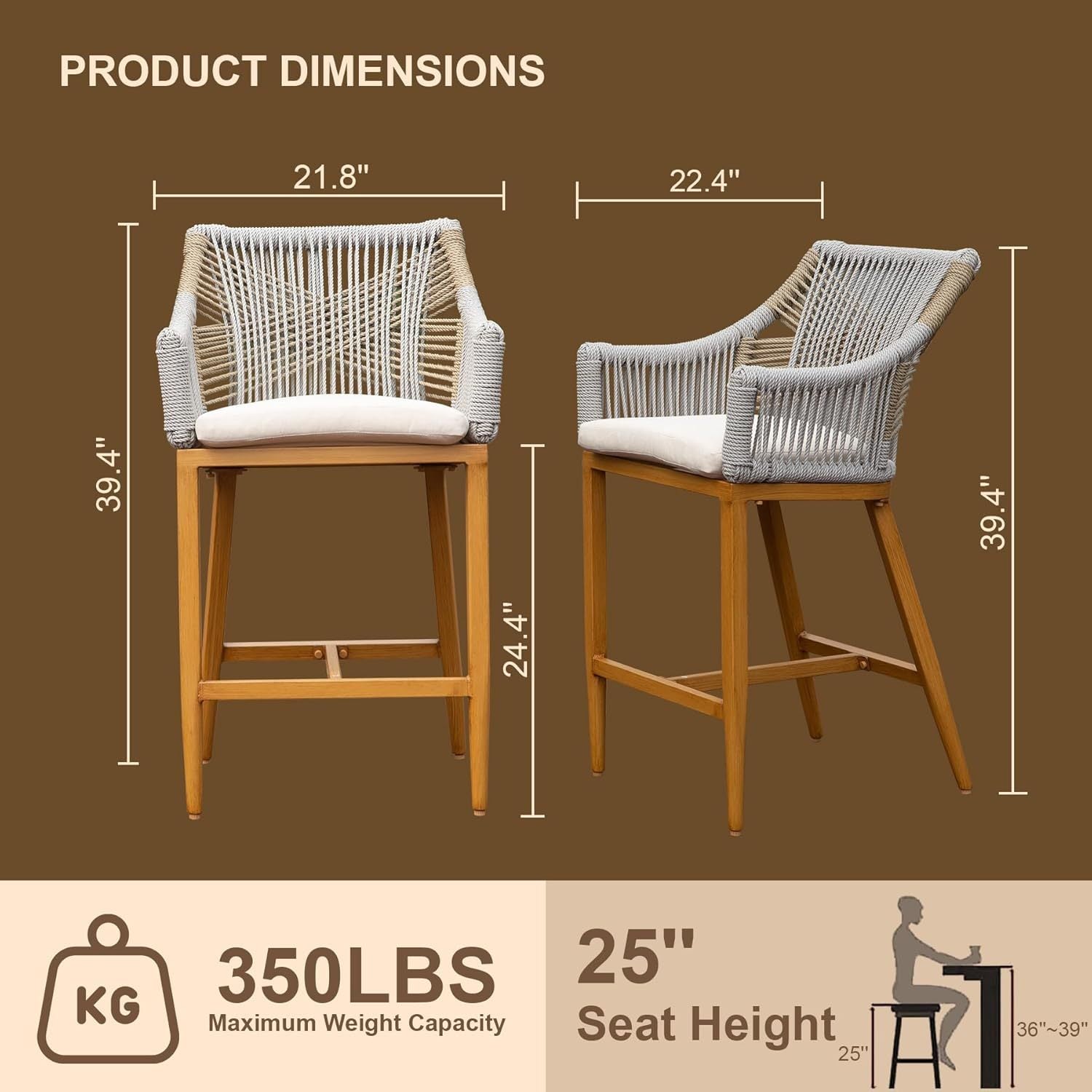Outdoor Bar Stools Set of 2 with Arm and Backrest by HouseOfZazla