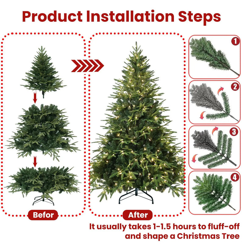 6.5ft Pre-Lit Artificial Christmas Tree with 450 Warm Lights by HouseOfZazla