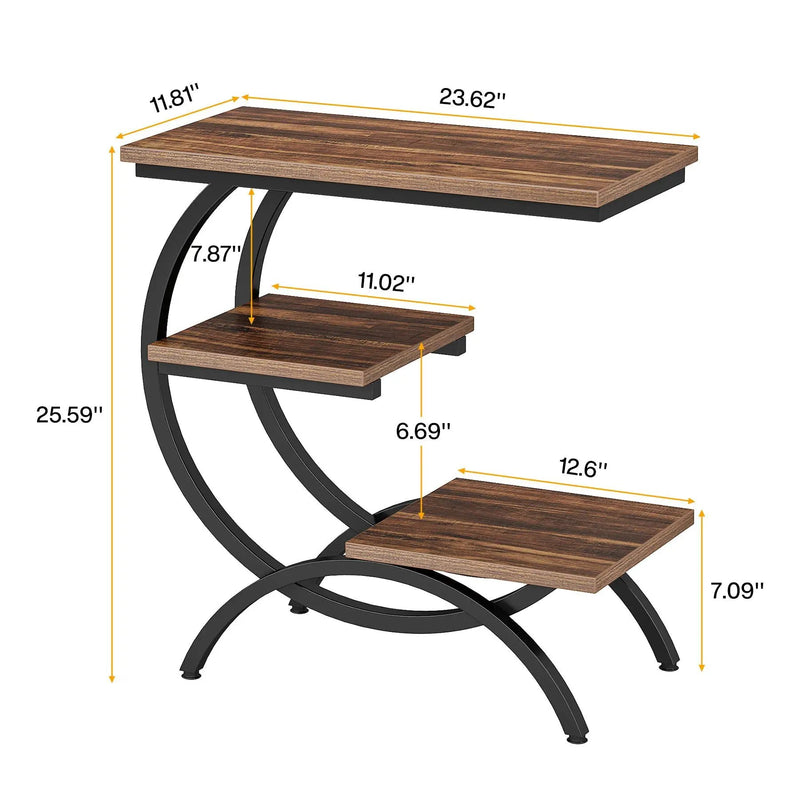 C-Shaped 3 Tier Side Table - Rustic Brown by HouseOfZazla