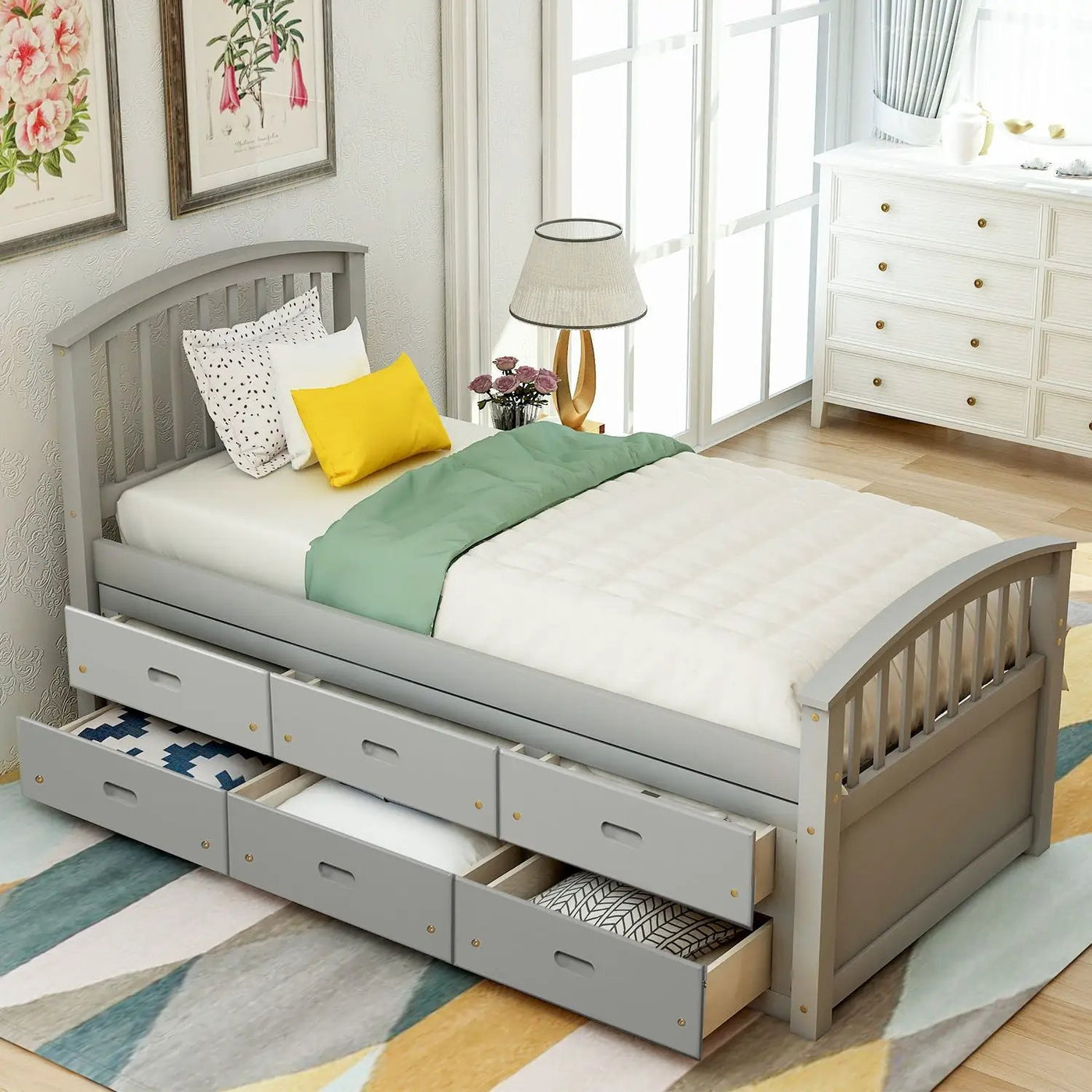 Platform Storage Bed Solid Wood Bed With 6 Drawers by HouseOfZazla