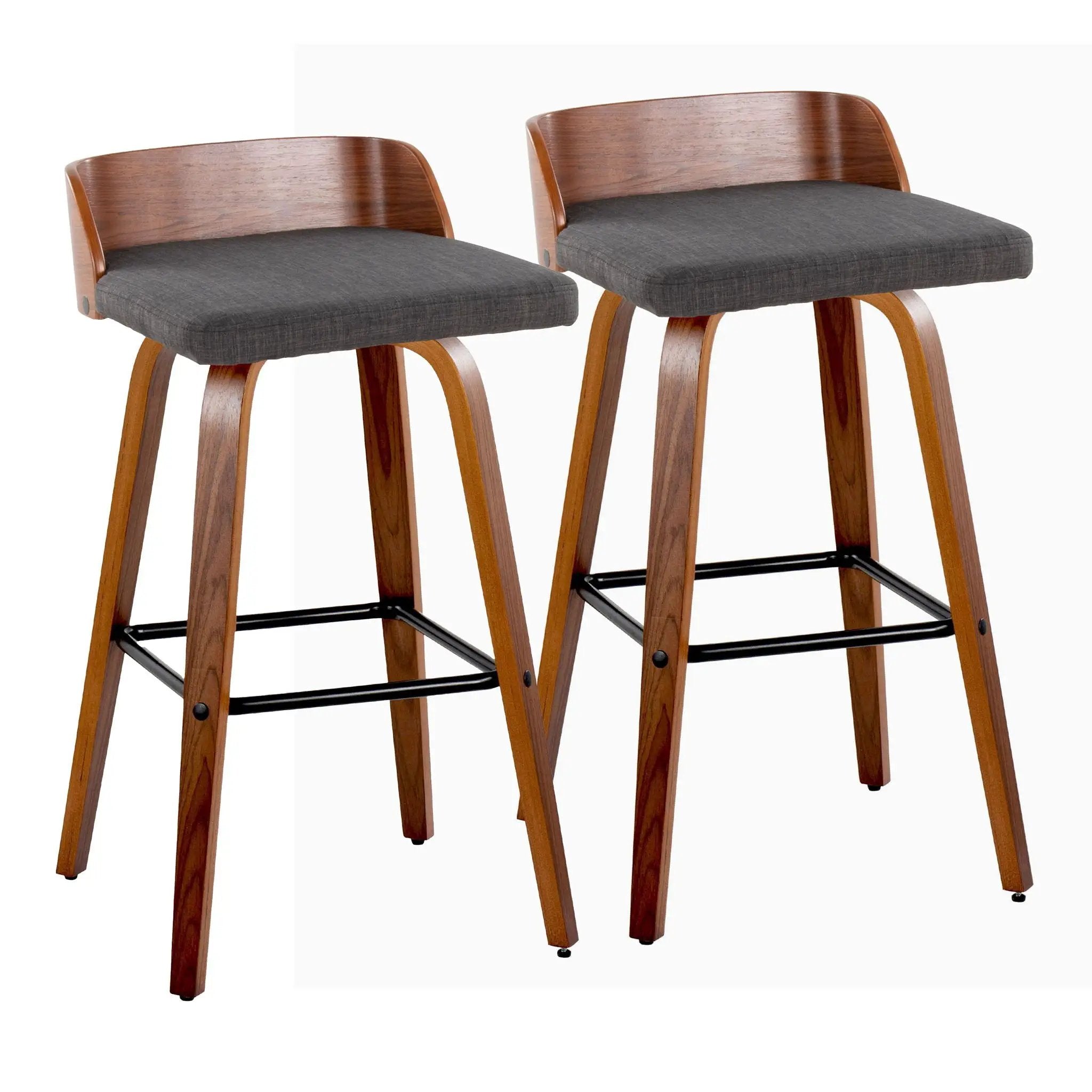 Maya - Mid Century Modern Fixed Height Barstool With Swivel And Square Footrest (Set of 2) by HouseOfZazla