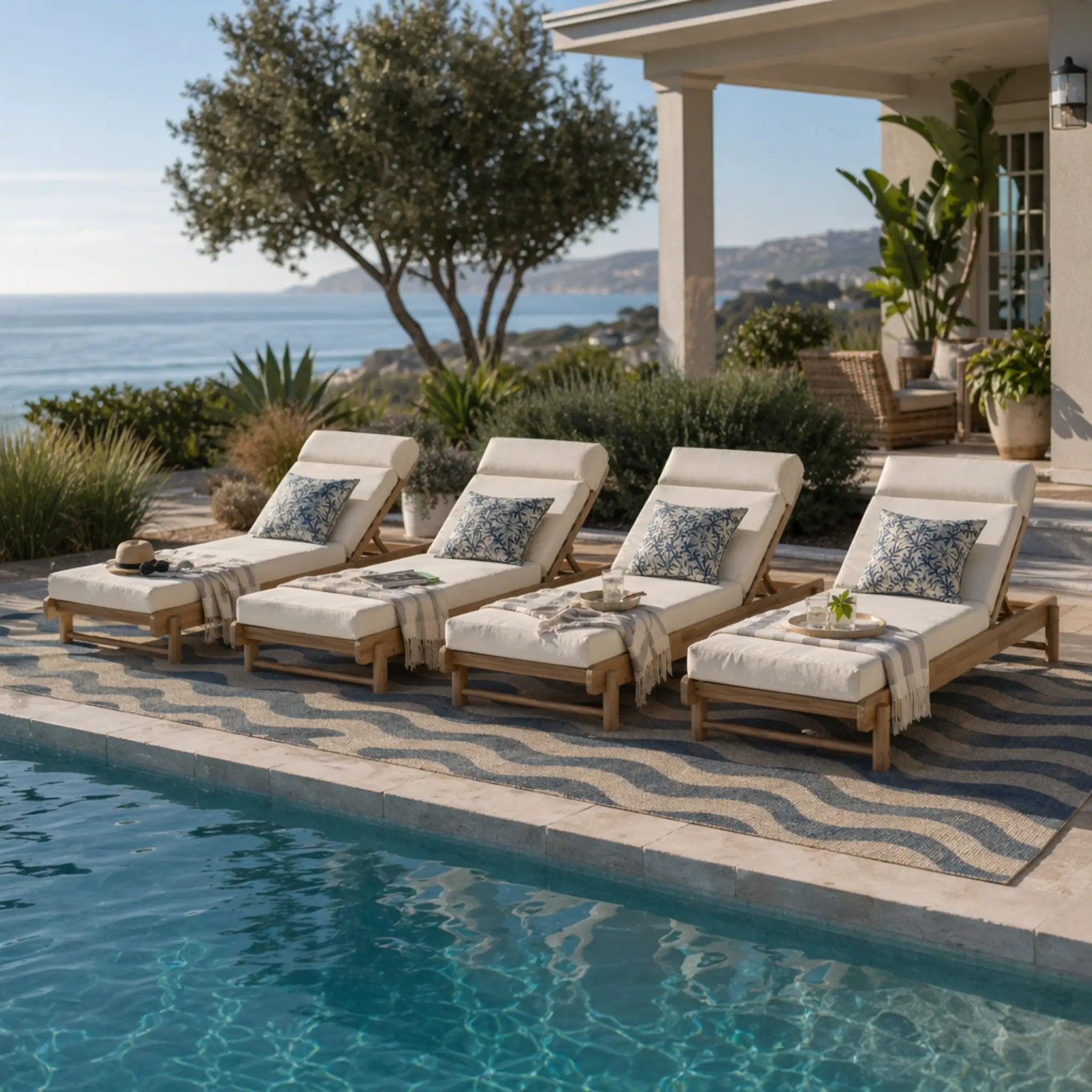 Light Teak Acacia Wood Chaise Lounge Set by HouseOfZazla