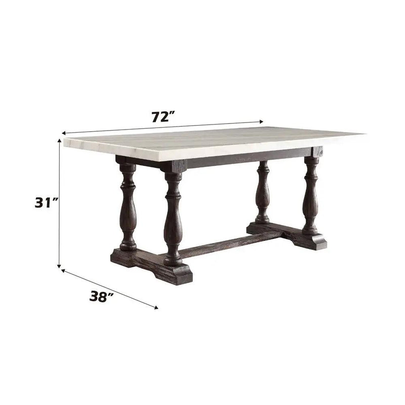 Gerardo - 31" Dining Table - White Marble Top & Weathered Espresso by Unique Piece Furniture