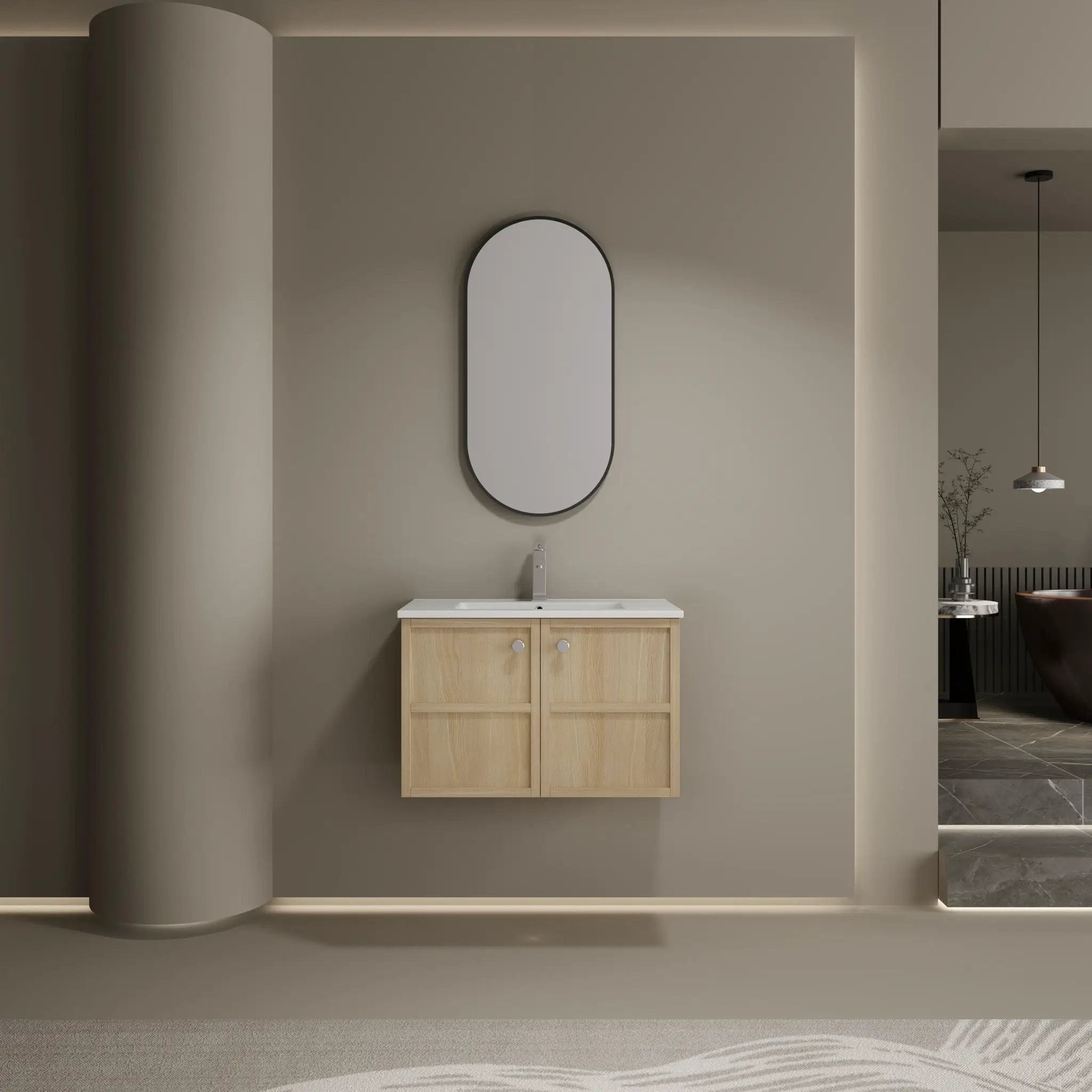Wall Mounted Bathroom Vanity With Ceramic Sink And 2 Soft Closing Doors by Unique Piece Furniture