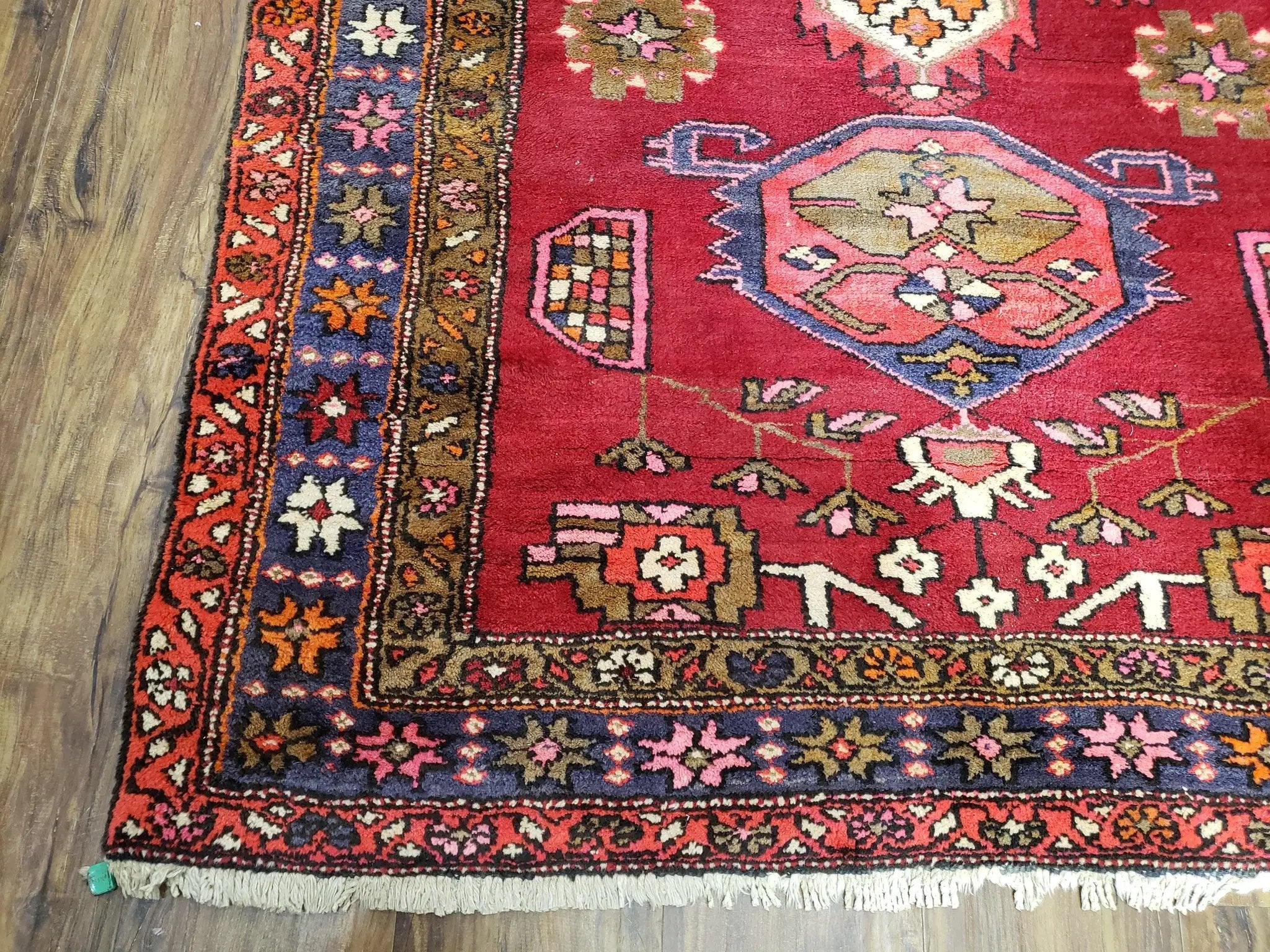 Antique Persian Karajeh Runner Rug 4.4 x 11 ft, Red Colorful Geometric Medallion Runner by Jewel Rugs