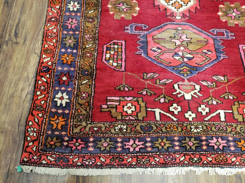 Antique Persian Karajeh Runner Rug 4.4 x 11 ft, Red Colorful Geometric Medallion Runner by Jewel Rugs