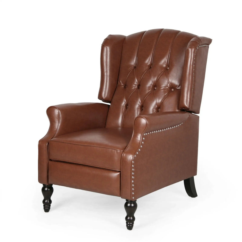Upholstered Wingback Recliner With Nailhead Trim And Rolled Recessed Arms - Light Brown by Unique Piece Furniture