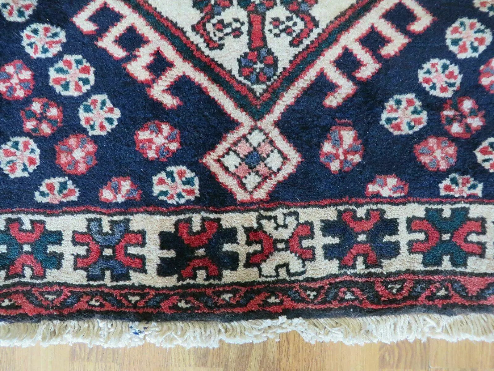 Persian Runner Rug 3.5 x 10.7, Karajeh Heriz Rug, Navy Blue, Geometric Medallions by Jewel Rugs