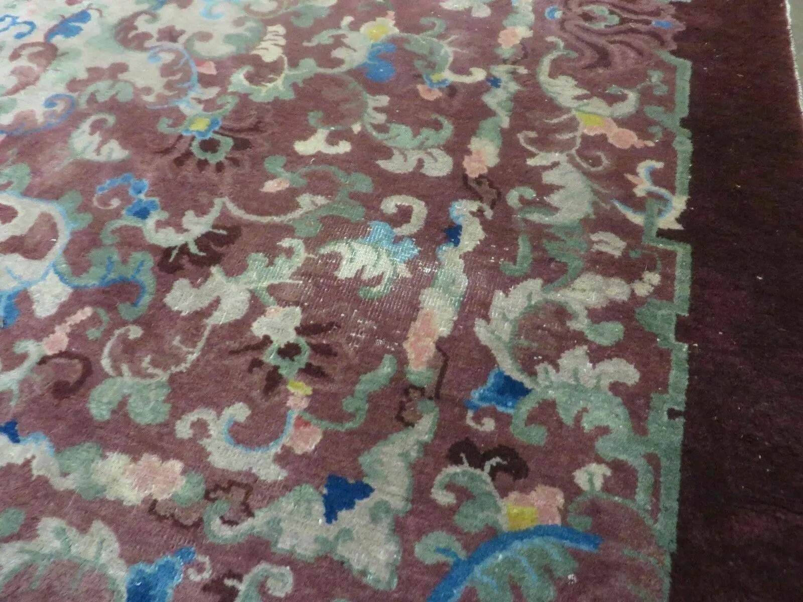 8' X 10' Vintage Handmade Chinese Art Deco Peking Nichols Wool Rug Flowers Nice by Jewel Rugs