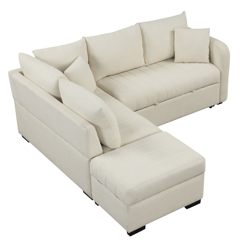 L-Shaped Sectional Pull Out Sofa Bed Sleeper Sofa With Two USB Ports, Two Power Sockets And A Movable Storage Ottoman by HouseOfZazla