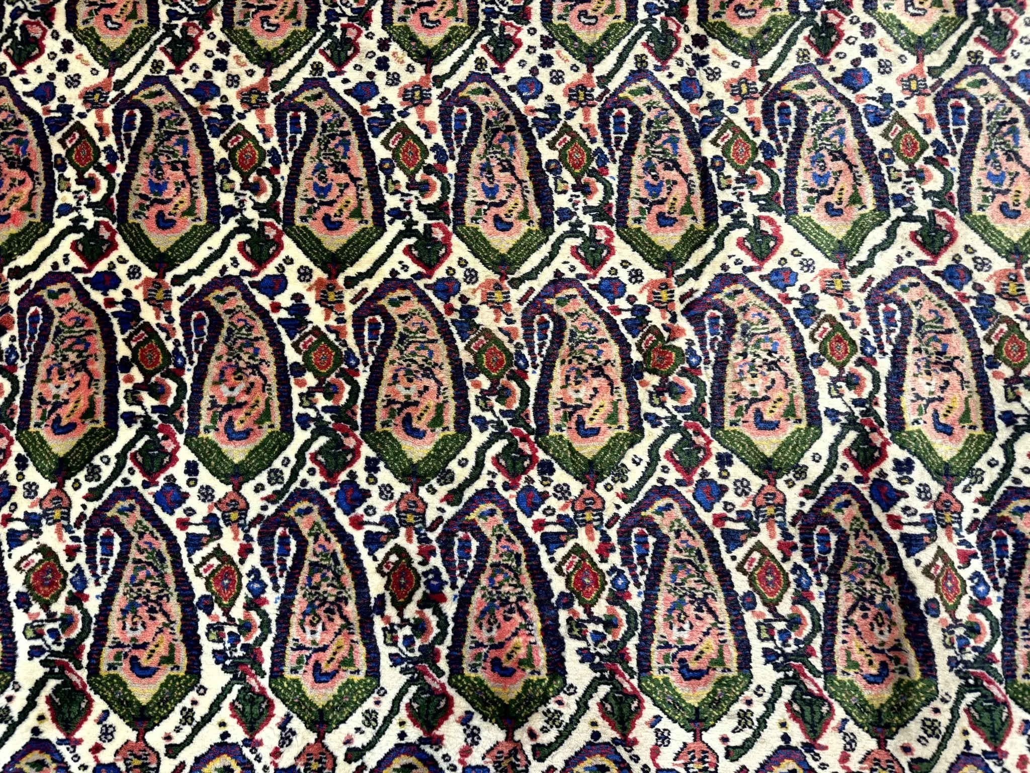 Persian Kurdish Rug 8x11, Repeated Allover Boteh Paisley Design, Bird Pictorials, Rare Antique Sannadaji Carpet by Jewel Rugs
