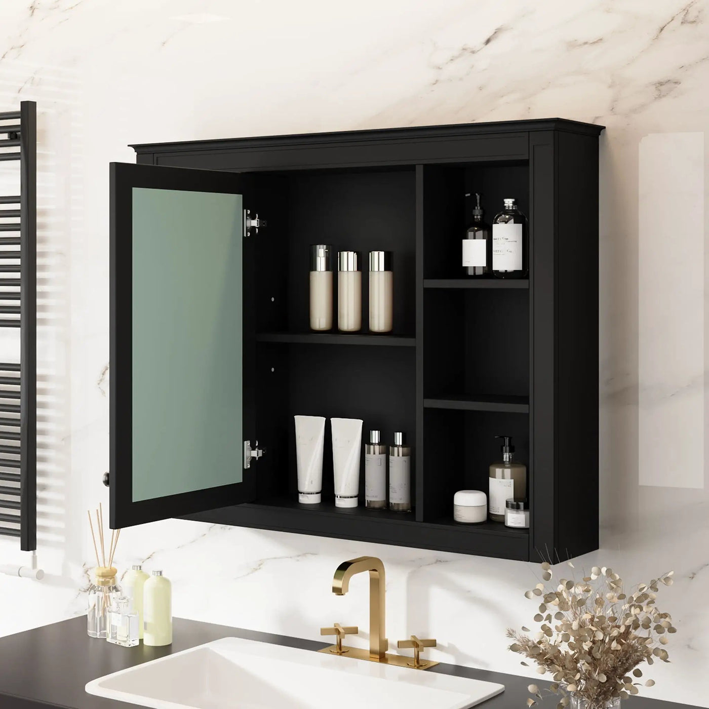 Wall Mounted Medicine Cabinet With Mirror, Storage Cabinet Featuring 6 Open Shelves And Adjustable Interior by Unique Piece Furniture