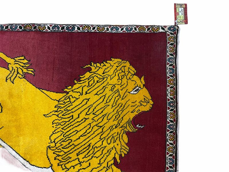 Persian Gabbeh Rug 3x4, Lion Pictorial, Red by Jewel Rugs