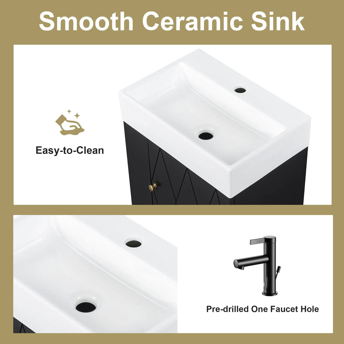 20 Inch Bathroom Vanity with Ceramic Sink, Diamond Pattern Door Design by HouseOfZazla