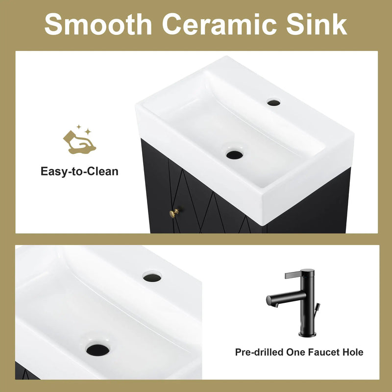 20 Inch Bathroom Vanity with Ceramic Sink, Diamond Pattern Door Design by HouseOfZazla