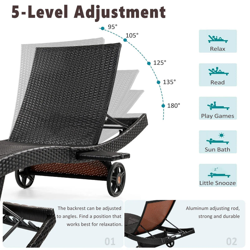 K&K 80'' Patio Wicker Chaise Lounge Chairs Set of 2 by HouseOfZazla