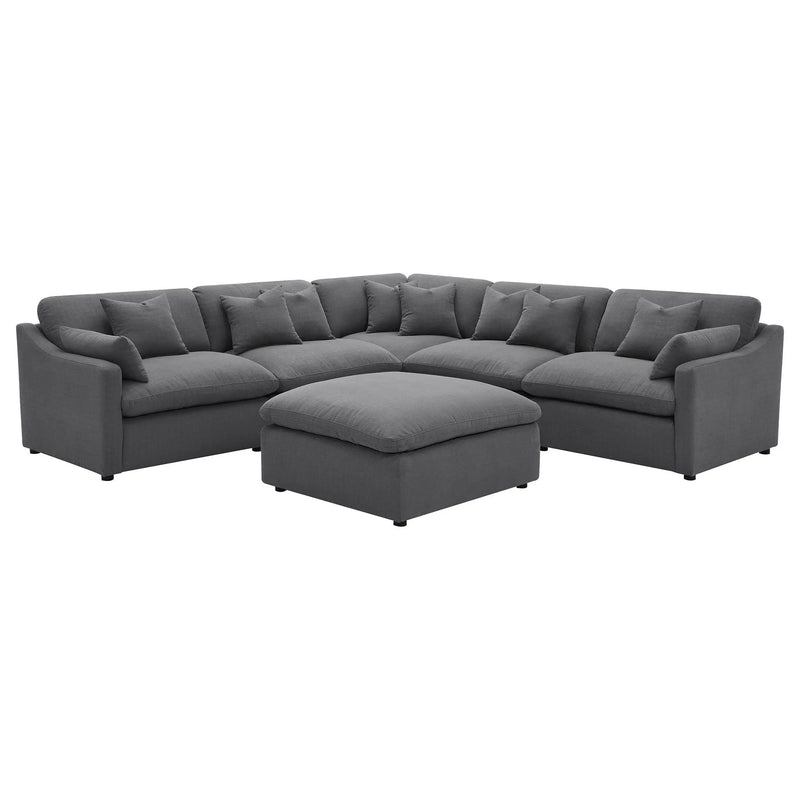 6 Piece Upholstered Modular Sectional Sofa With Reversible Cushions And Ottoman - Charcoal by HouseOfZazla