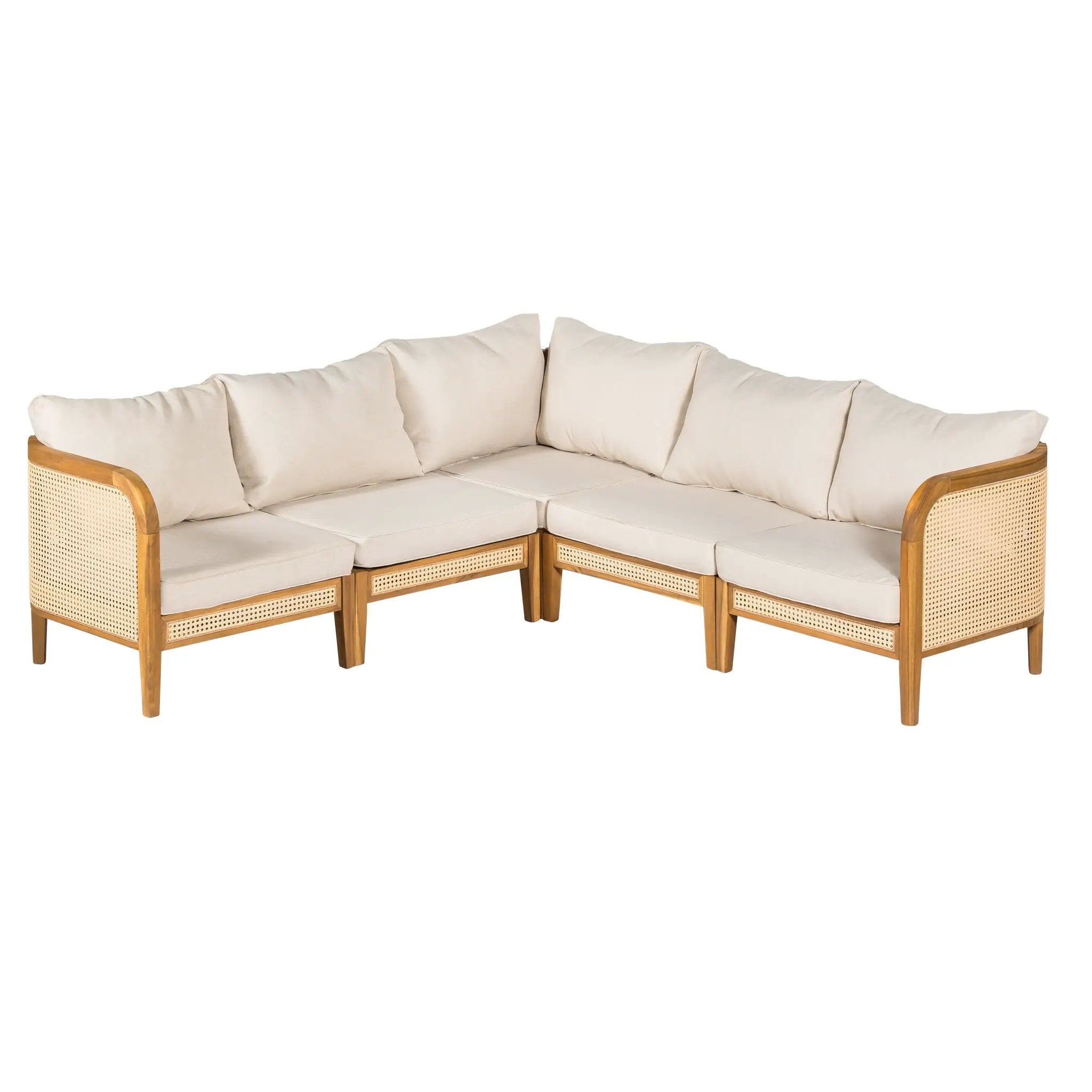 Kirkby Outdoor 5 Seater V-Shaped Acacia Wood Sofa by HouseOfZazla