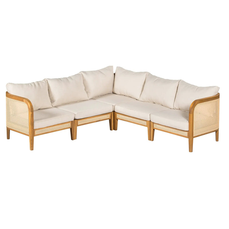 Kirkby Outdoor 5 Seater V-Shaped Acacia Wood Sofa by HouseOfZazla