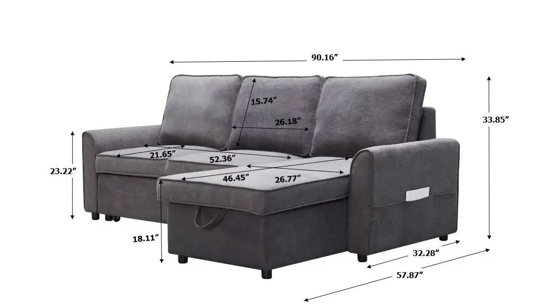 Modern Modular L-Shaped Sofa Bed with Chaise Dark Grey Linen by HouseOfZazla