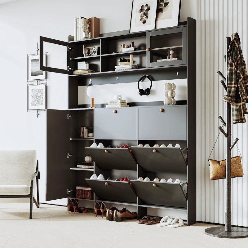 On Trend Multifunctional Tipping Bucket Shoe Cabinet With Storage Shelf & 6 Flip Drawers by Unique Piece Furniture
