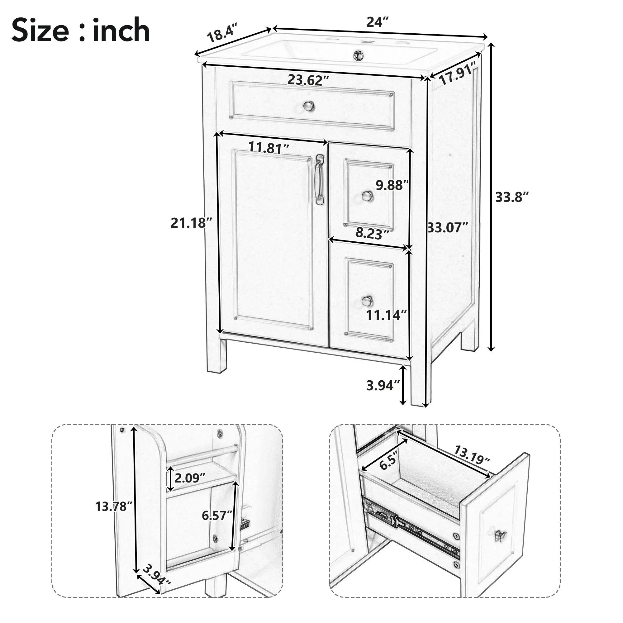 Elegant Bathroom Vanity With Ceramic Sink, Soft Close Doors And Drawers, Double Storage Racks by HouseOfZazla